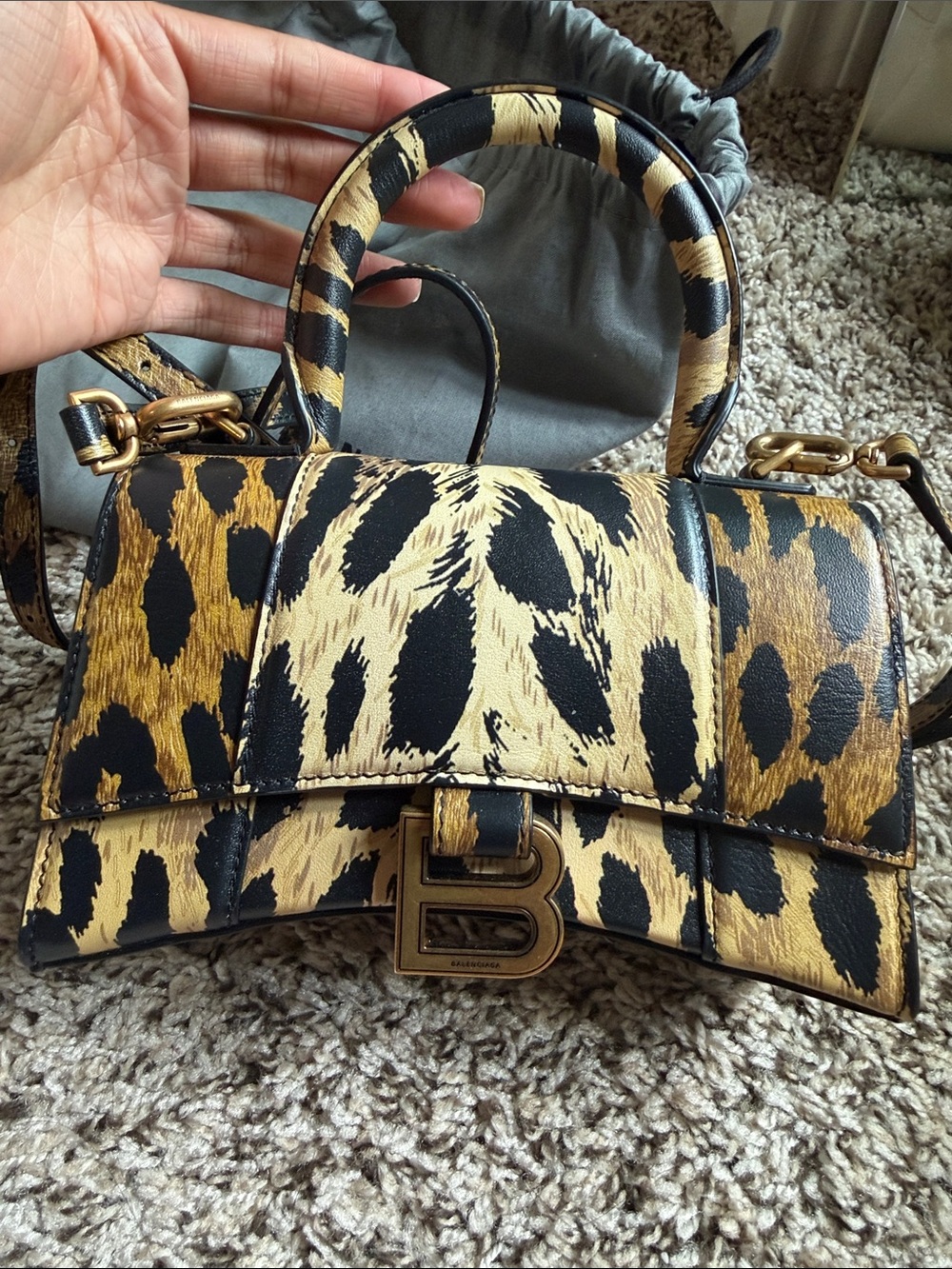 Balenciaga Leopard-Print Hourglass Mini Bag in Tan and Black - Picture 2 of 7